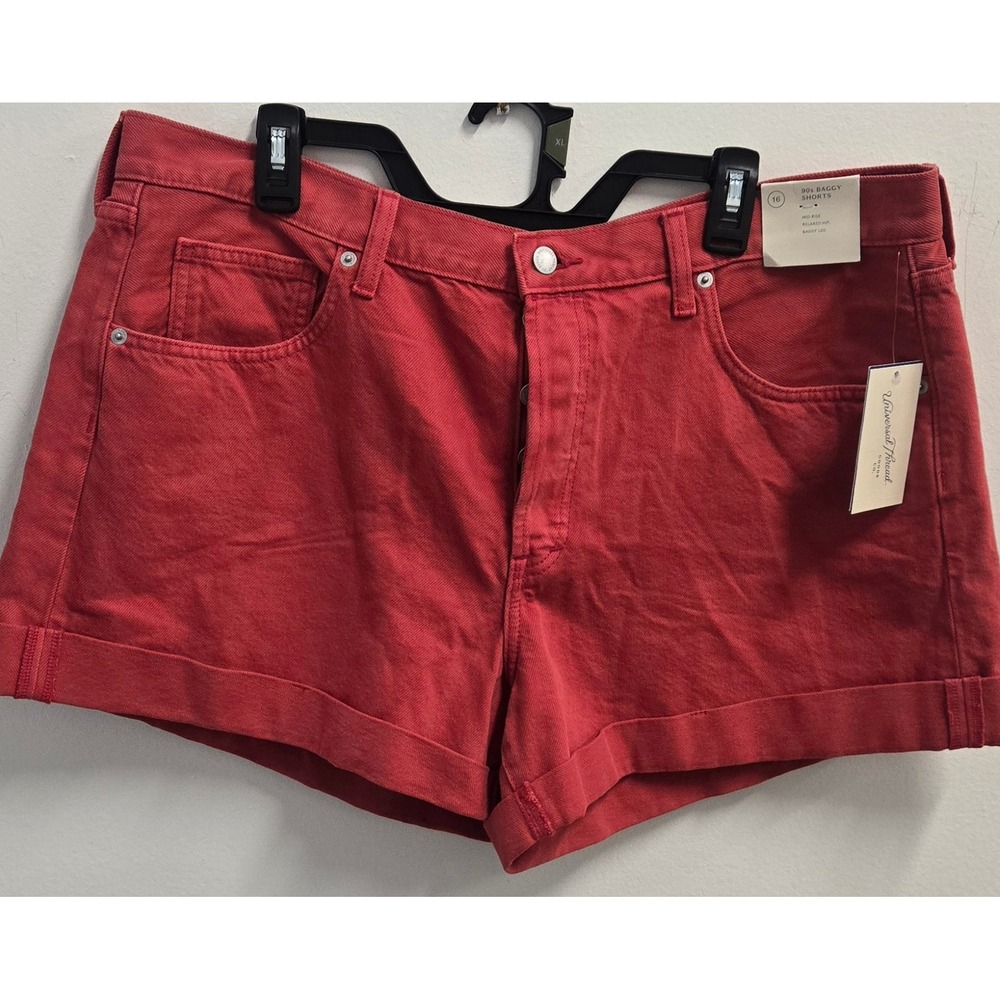 Universal Thread 90s Baggy Shorts Red Denim Mid Rise Relaxed Fit Size 16 NWT